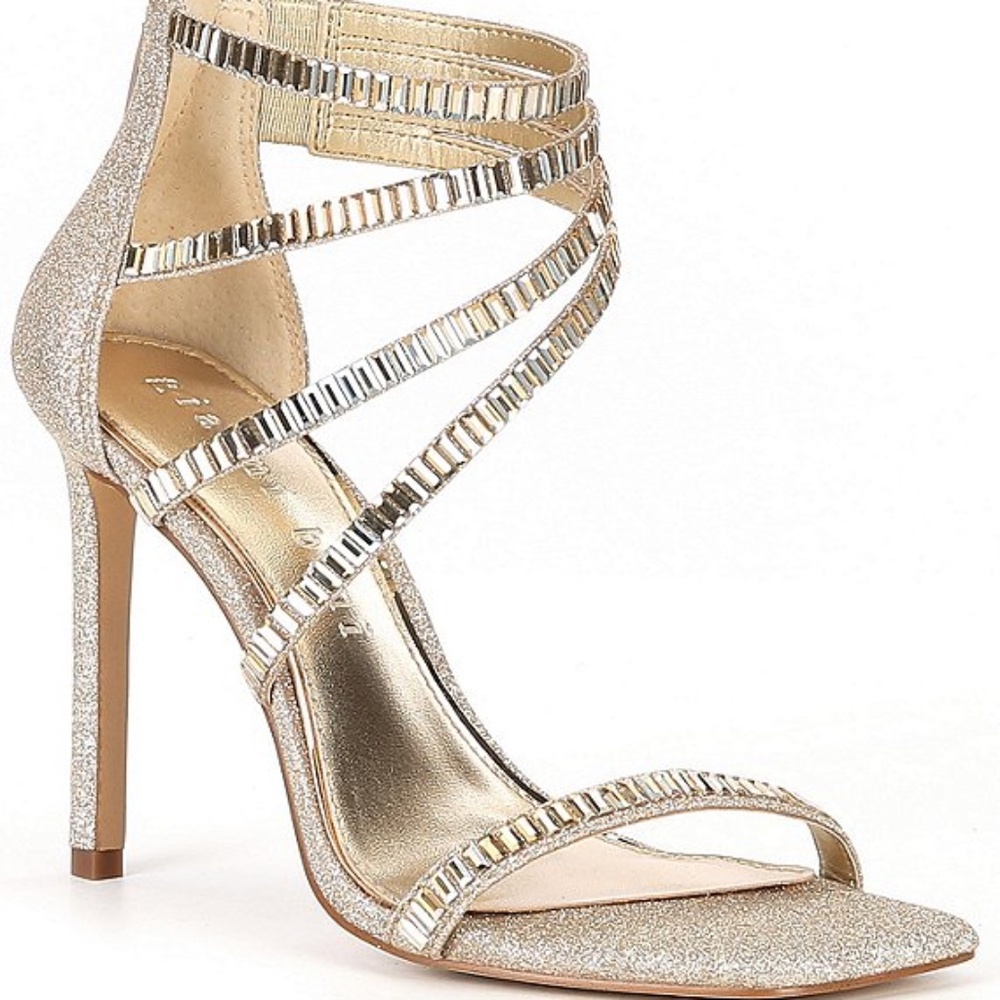 Gianni Bini Shawn Sparkle Embellished Strappy Dress Sandals Silver SZ 10 NEW